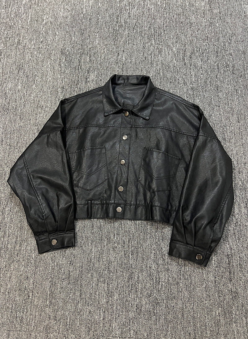 fake leather crop jacket
