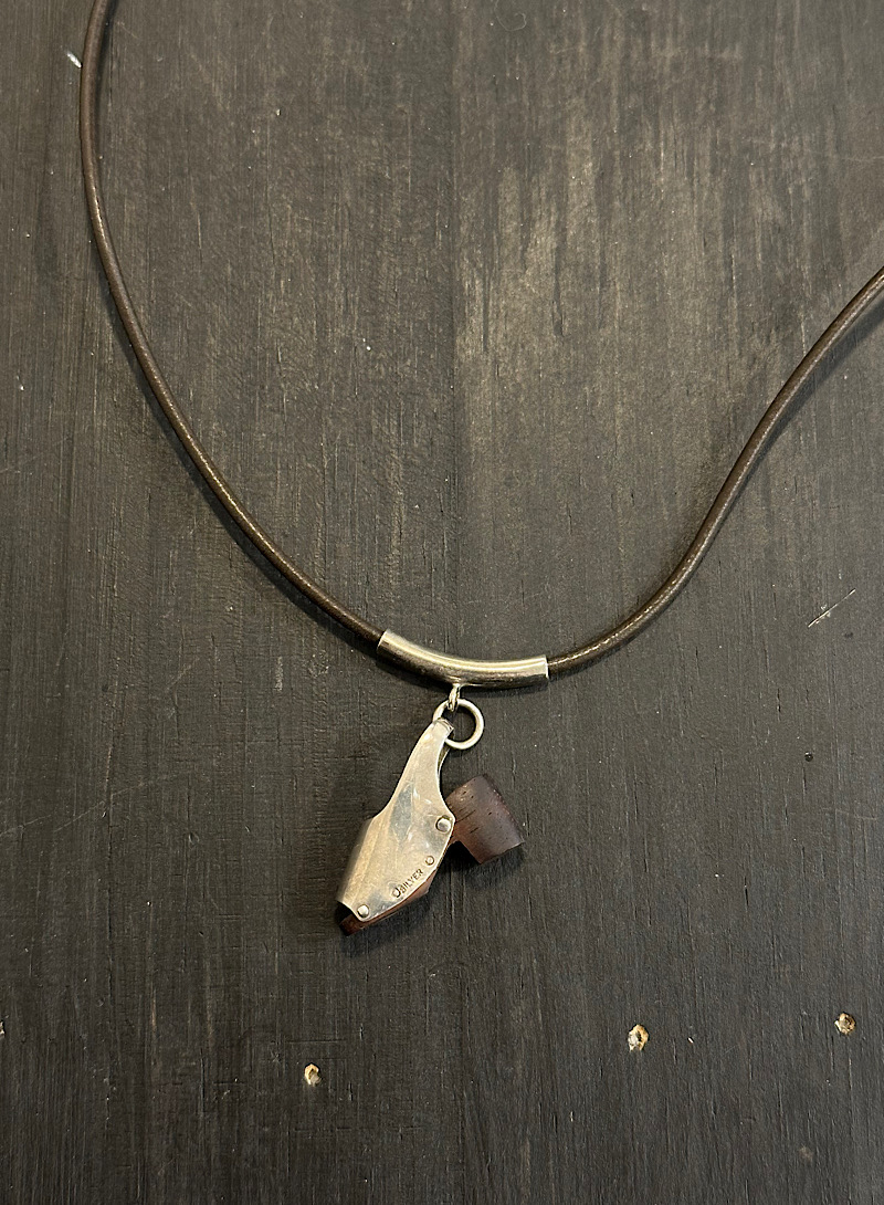 Wood wedge heel 925silver necklace